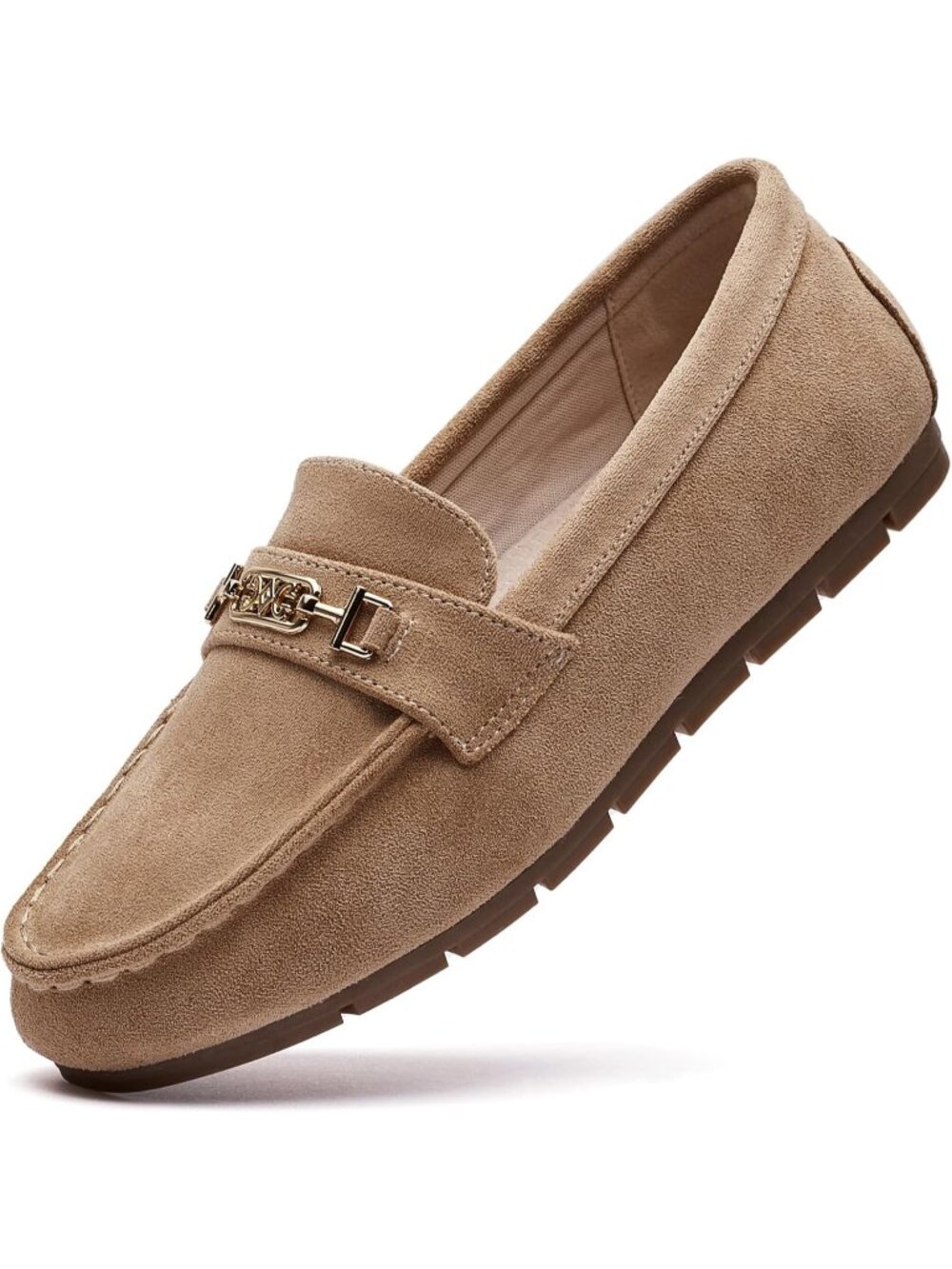 Women's Beige Suede Comfort Walking Pull On Leisure Slip On Loafer Flat Shoes